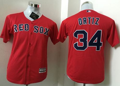 Red Sox #34 David Ortiz Red Cool Base Name On Back Stitched Youth MLB Jersey - Click Image to Close